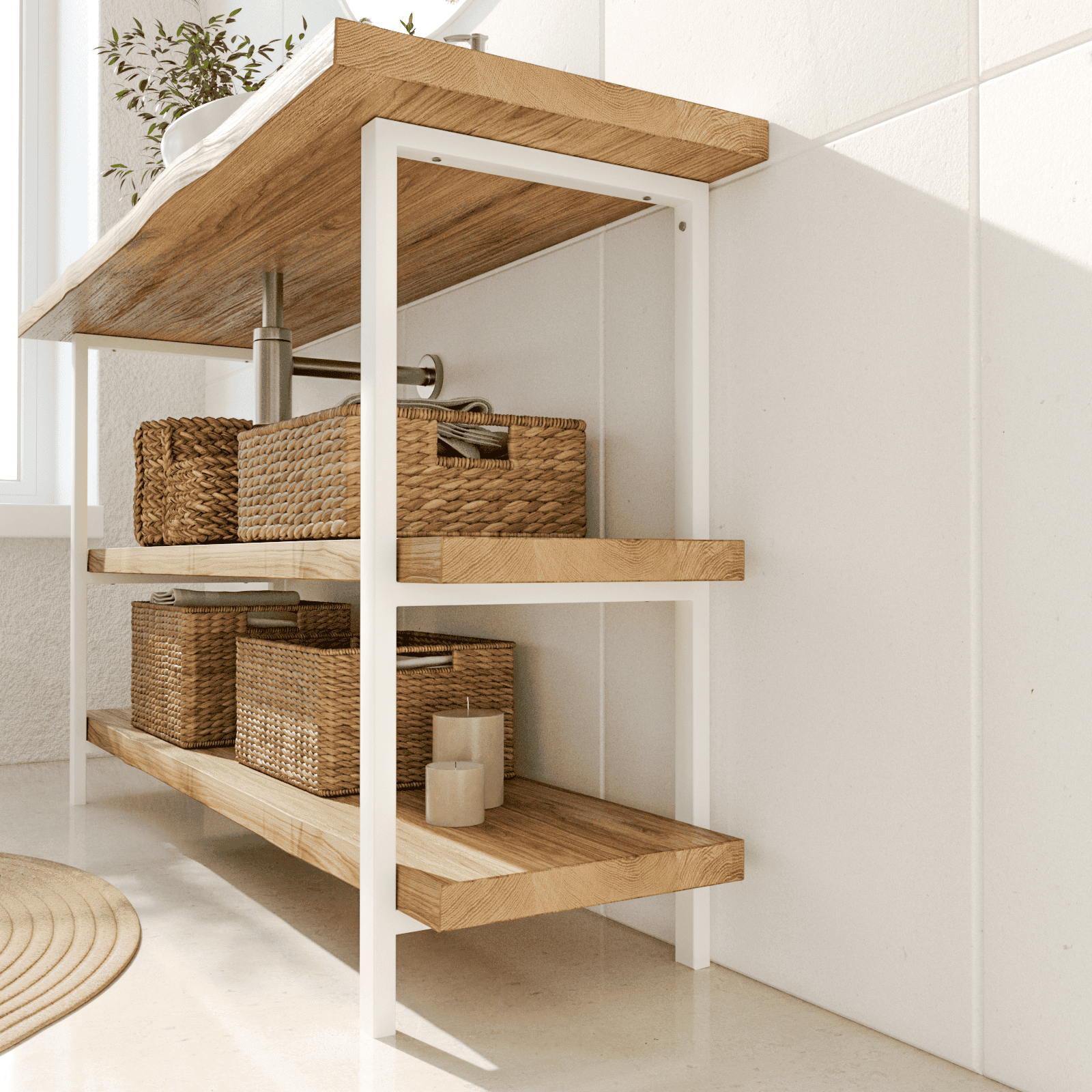 Structure pour meuble vasque - DONAU - avec 3 niveaux de rangement, blanc