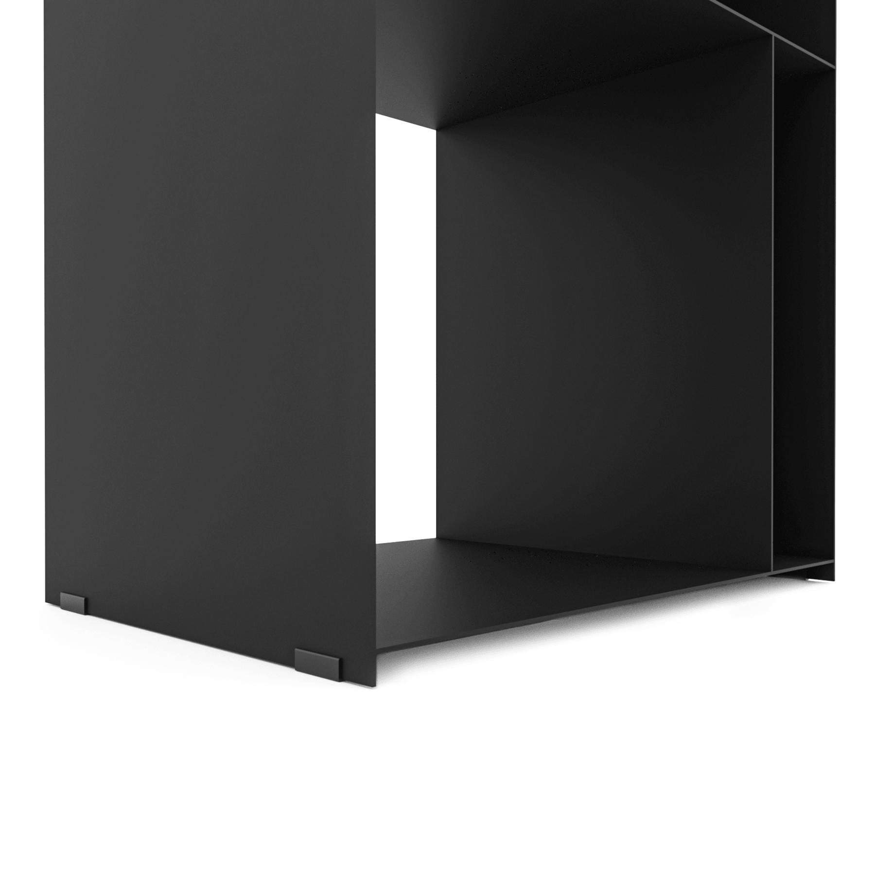 Nachttisch ELY in Schwarz, Detail von Seitenwand, Sockel und sauberer Kantenverarbeitung