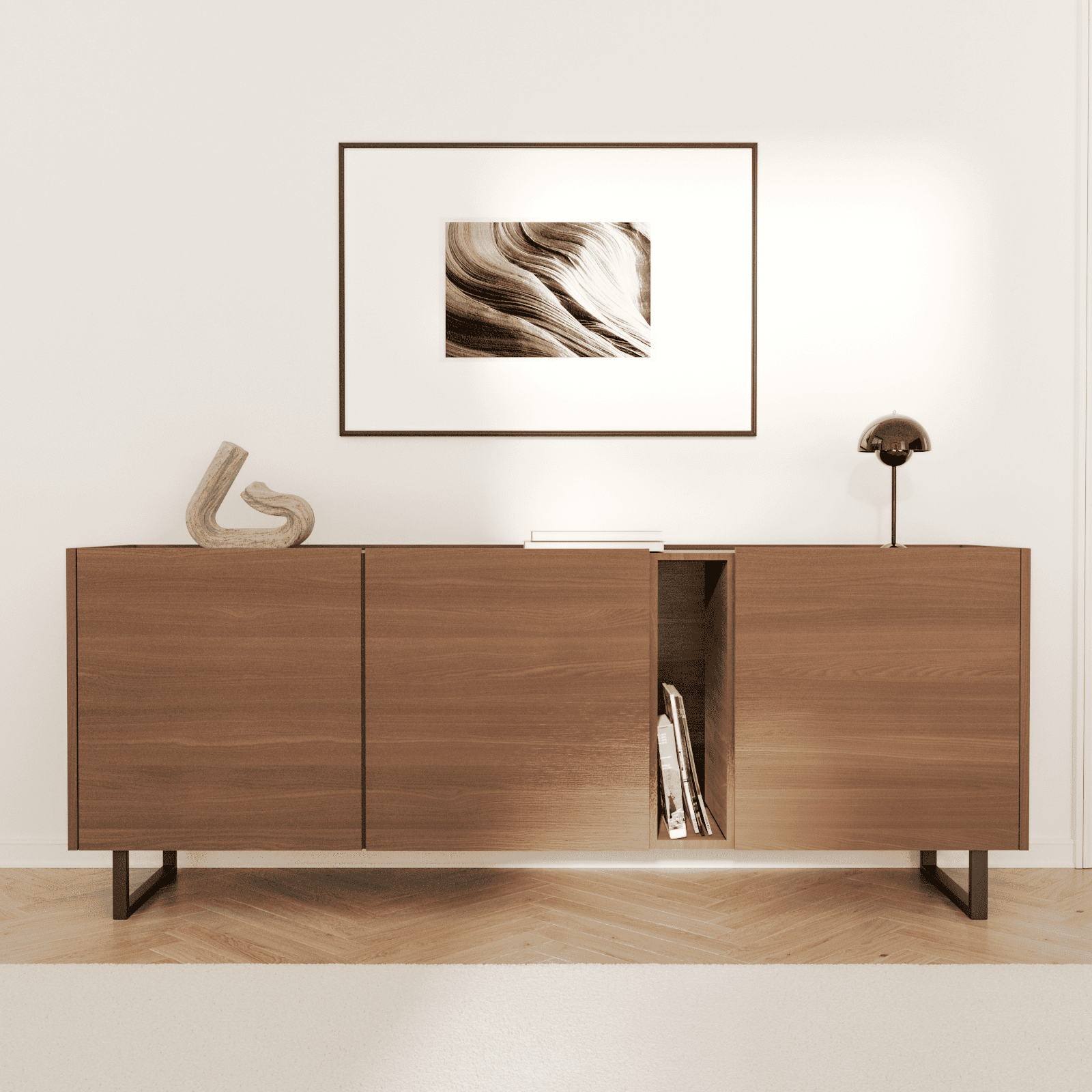 Weite Wohnansicht: Möbelfüße GRAZ in Schwarz, 15 cm hoch, montiert an einem Sideboard