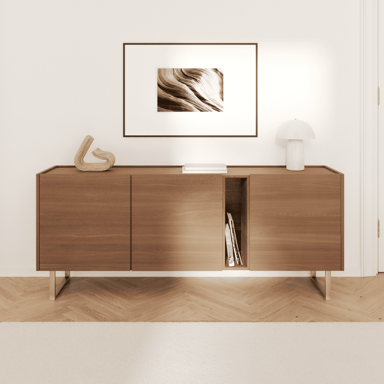 Weite Wohnansicht: Möbelfüße GRAZ im Industrial-Finish, 20 cm hoch, montiert an einem Sideboard