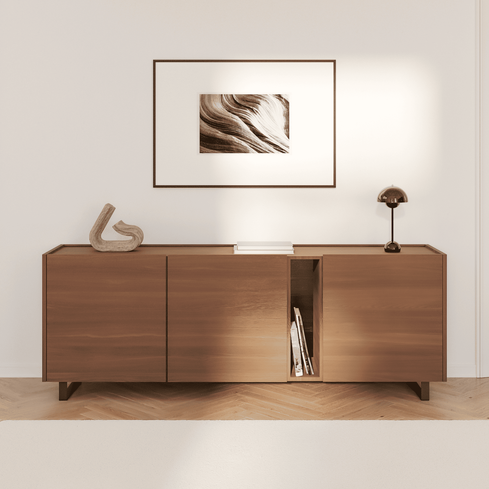 Weite Wohnansicht: Möbelbeine LUXEMBURG in Schwarz, 10 cm hoch, montiert an einem Sideboard