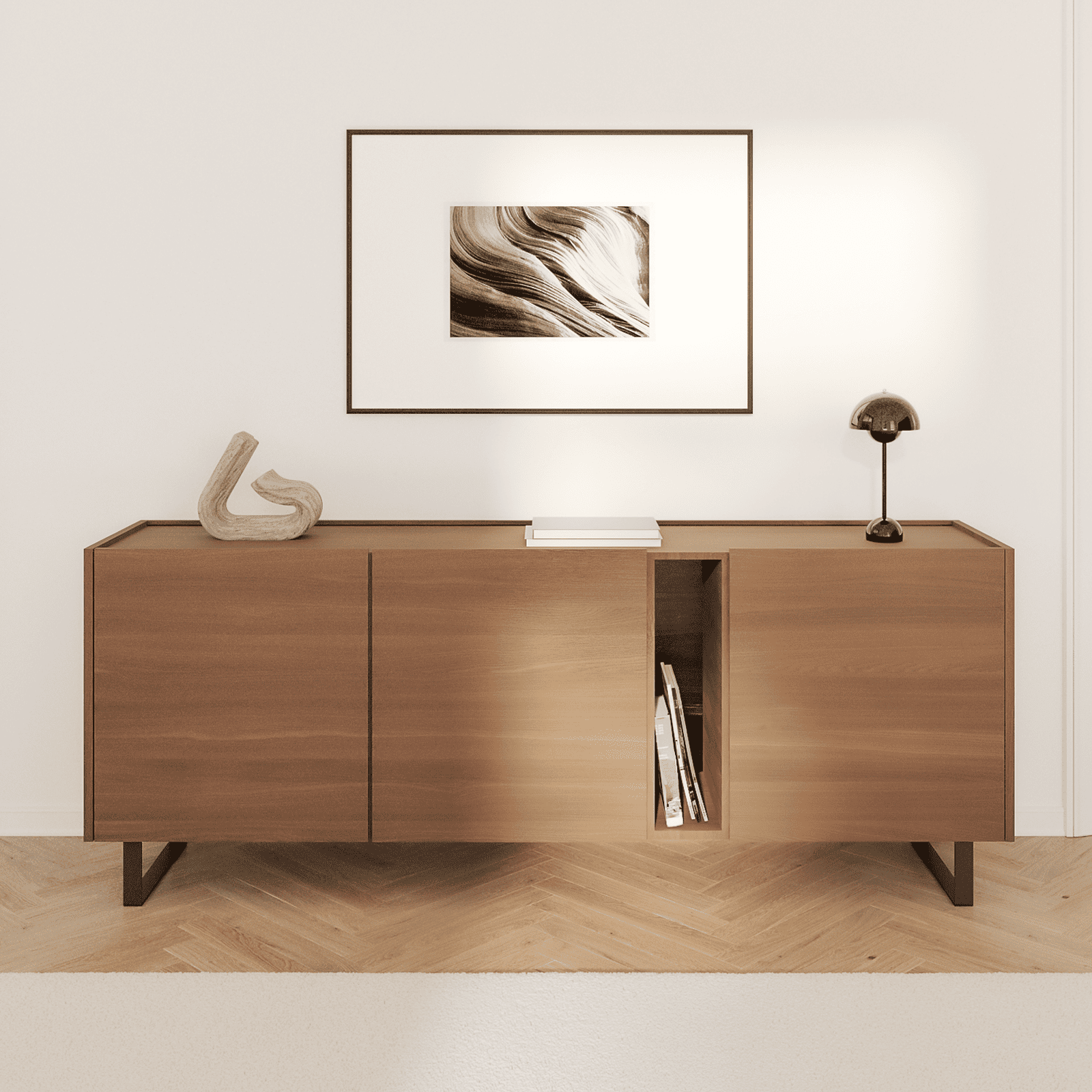 Weite Wohnansicht: Möbelbeine LUXEMBURG in Schwarz, 15 cm hoch, montiert an einem Sideboard