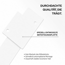 Möbelbeine LUXEMBURG in Weiß, 10 cm hoch, Detail von Befestigungsplatte und Schraublöchern
