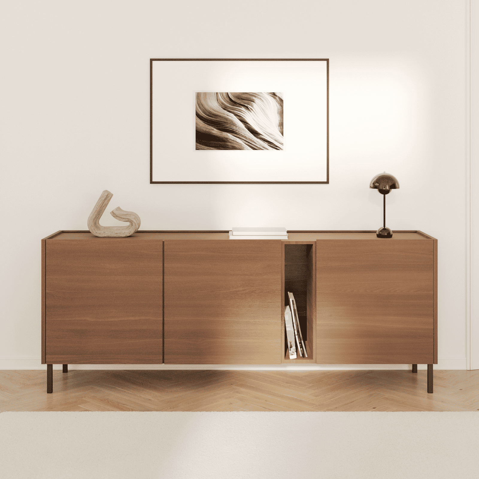 Weite Wohnansicht: Möbelfüße LUZERN in Schwarz aus 25 × 25 mm Vierkantprofil, montiert an einem Sideboard