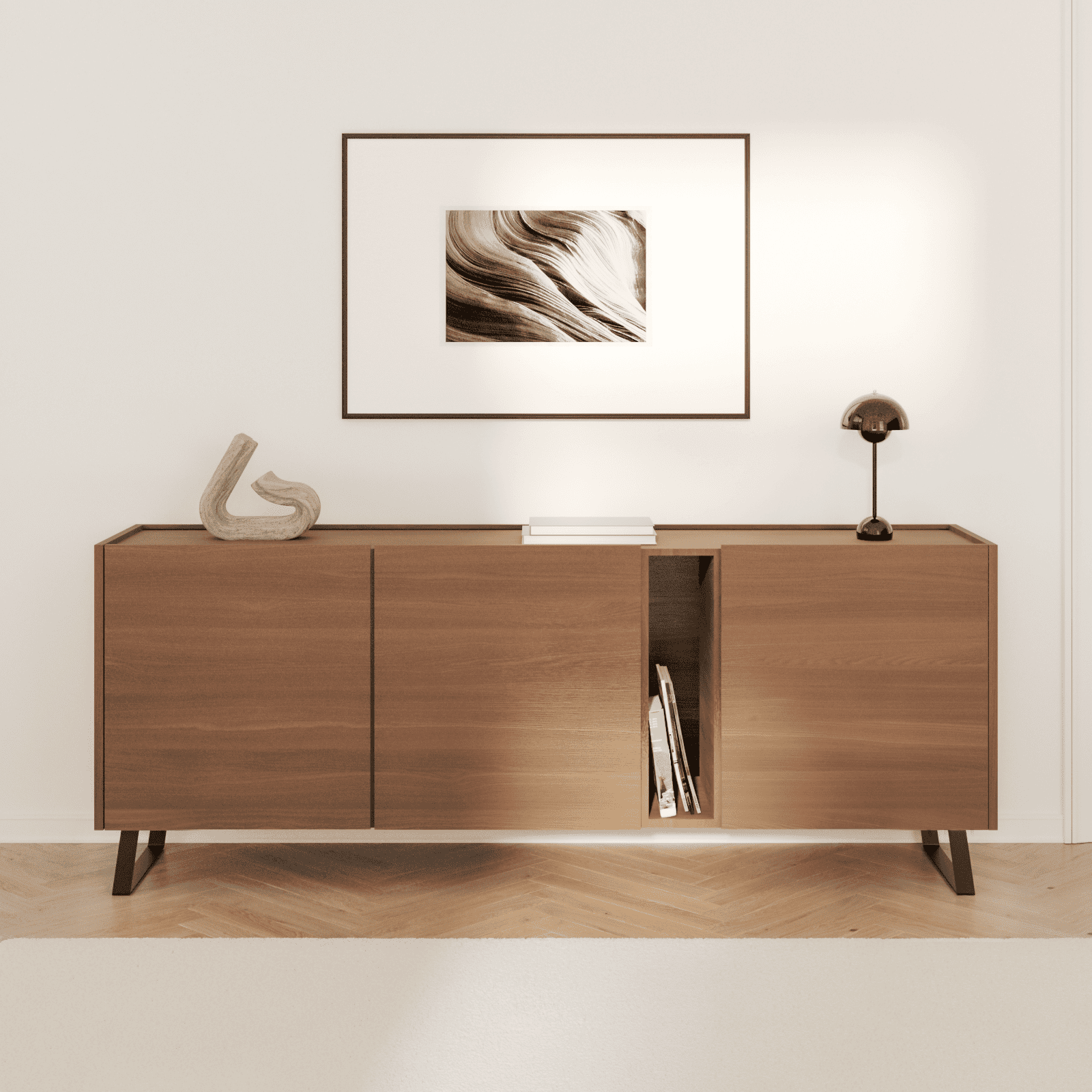 Weite Wohnansicht: Möbelbeine MAILAND in Schwarz, 15 cm hoch, montiert an einem Sideboard