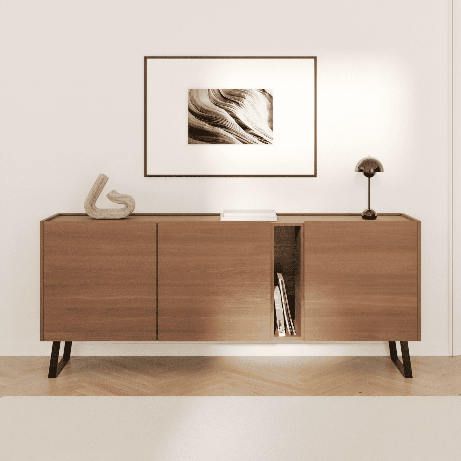 Weite Wohnansicht: Möbelbeine MAILAND in Schwarz, 20 cm hoch, montiert an einem Sideboard