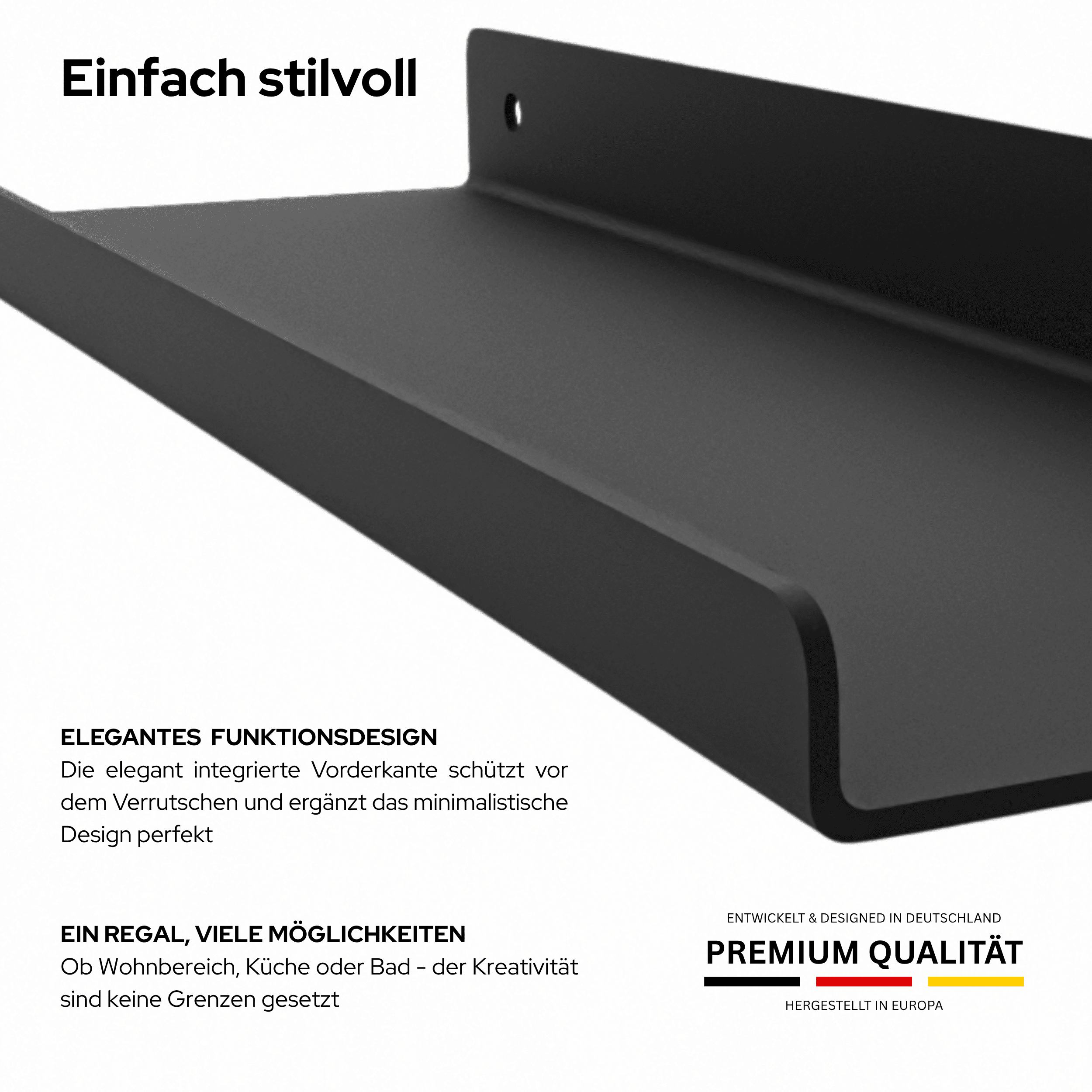 Metall-Bilderleiste MARSEILLE in Schwarz, Detail von gekanteter Metallkante und Pulverbeschichtung