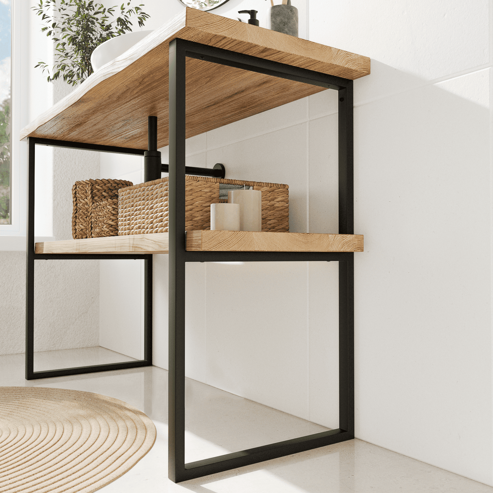 Struttura per lavabo - NECKAR - con 2 livelli di appoggio, nero