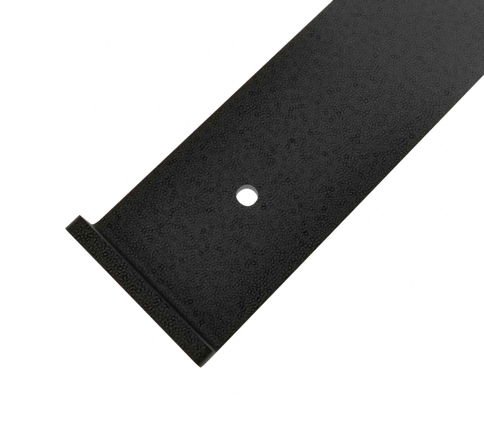 Regalhalterung NEUBERG in Schwarz, Detail von Stützarm, Verbindung und Befestigungsbohrung