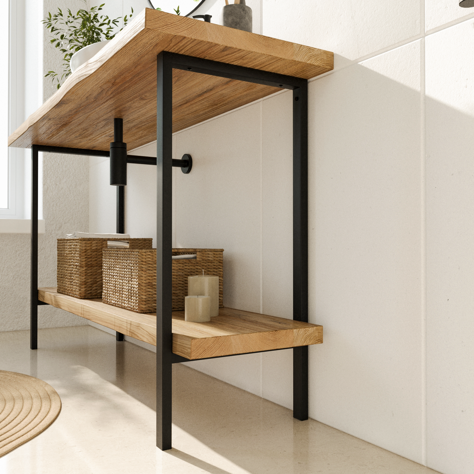 Piètement pour meuble vasque - WESER - avec 2 niveaux de rangement, noir
